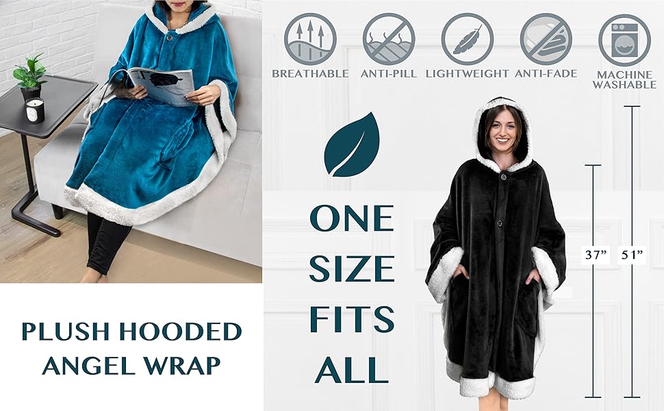 PAVILIA Wearable Blanket for Women, Hooded Poncho Warm Cape