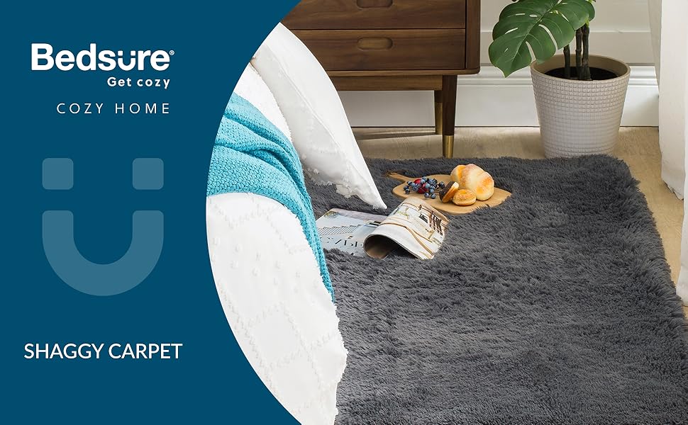 Bedsure Shag Area Rugs for Bedroom, Grey Fluffy Rug Plush Living Room
