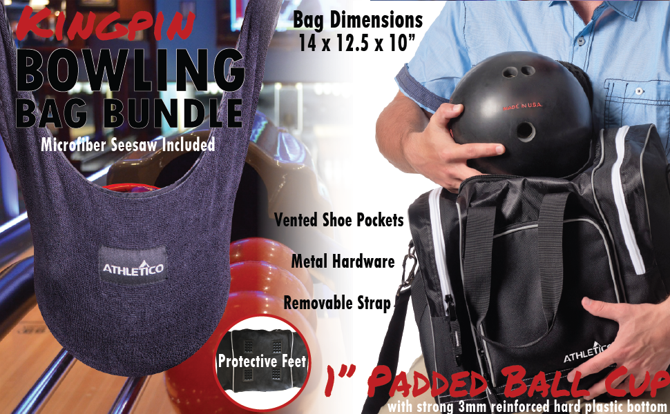Athletico Bowling Bag & Seesaw Polisher Bundle Single Ball Tote Bag with Padded Ball Holder