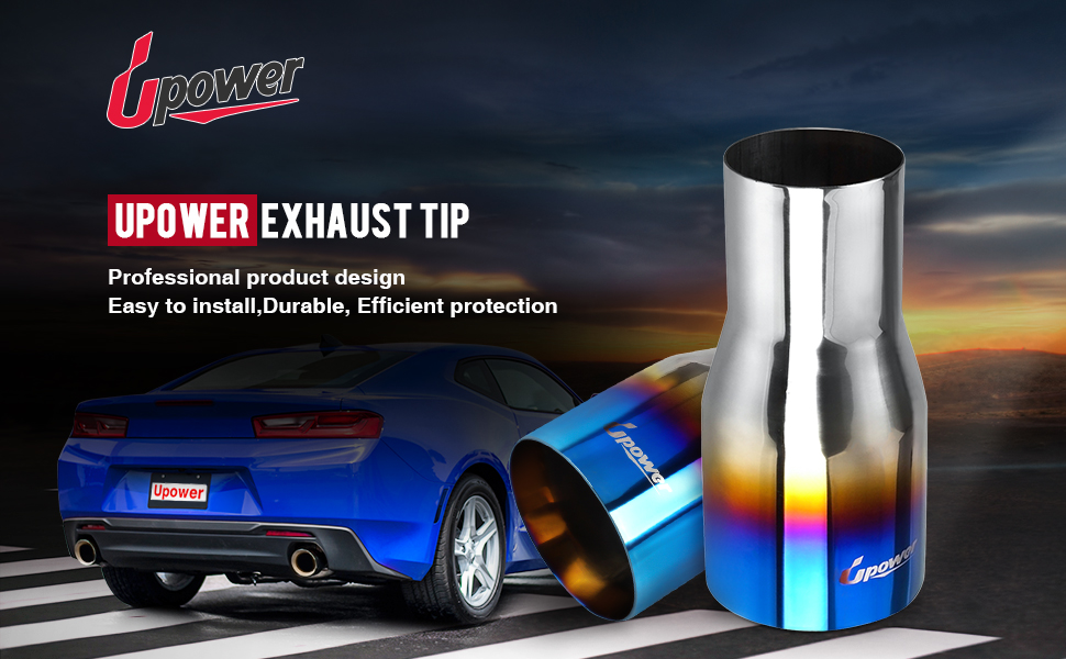 Upower Blue Burnt Exhaust Tip 2.5" Inlet 4" Outlet 9" Long 2 1/2" to 4" Exhaust Tailpipe Weld on