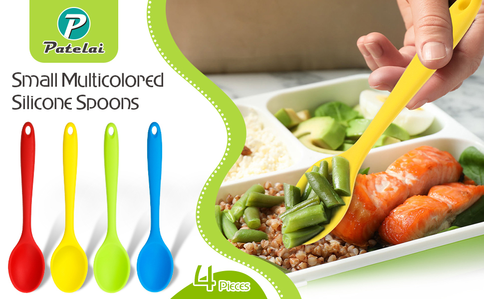 4 Pieces Small Multicolored Silicone Spoons Nonstick