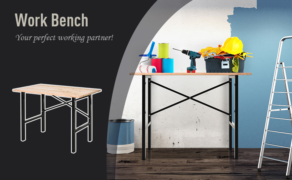 46"L x 28"W Fir Wood Work Bench, Tool Table for Garage with X