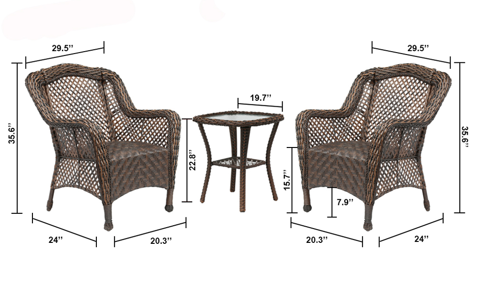 HAPLIFE Patio Conversation Set 3 PCs Rattan Wicker Outdoor