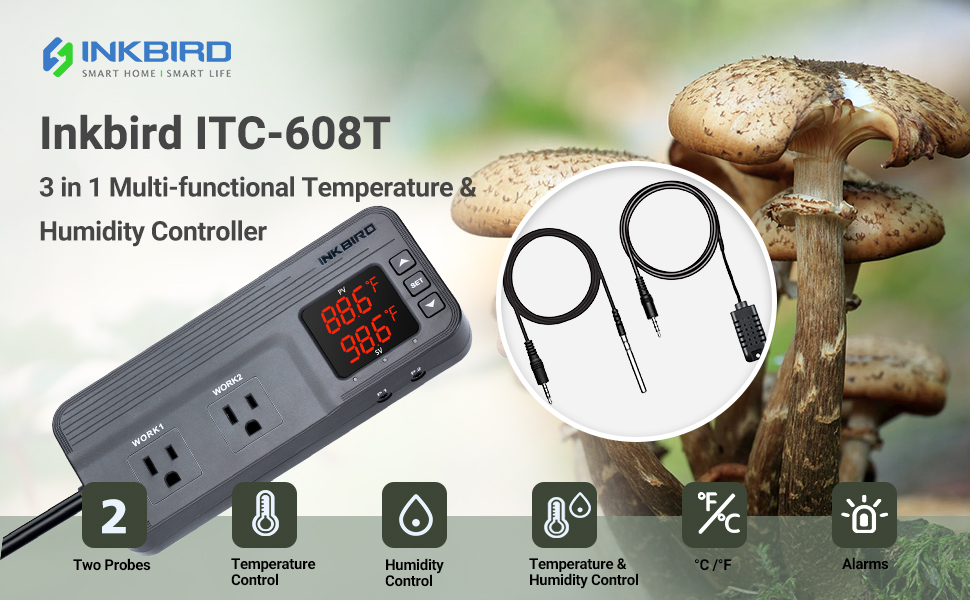 Inkbird Temperature and Humidity Controller ITC608T 1800W 12 Period