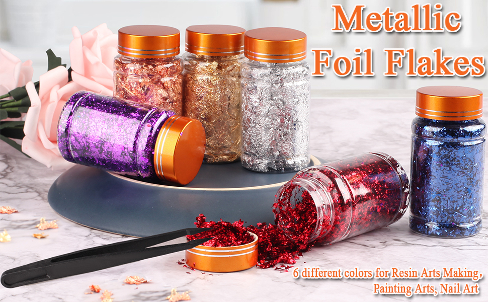 6 Boxes Gilding Flakes, Gold Foil Flakes for Resin, Gold