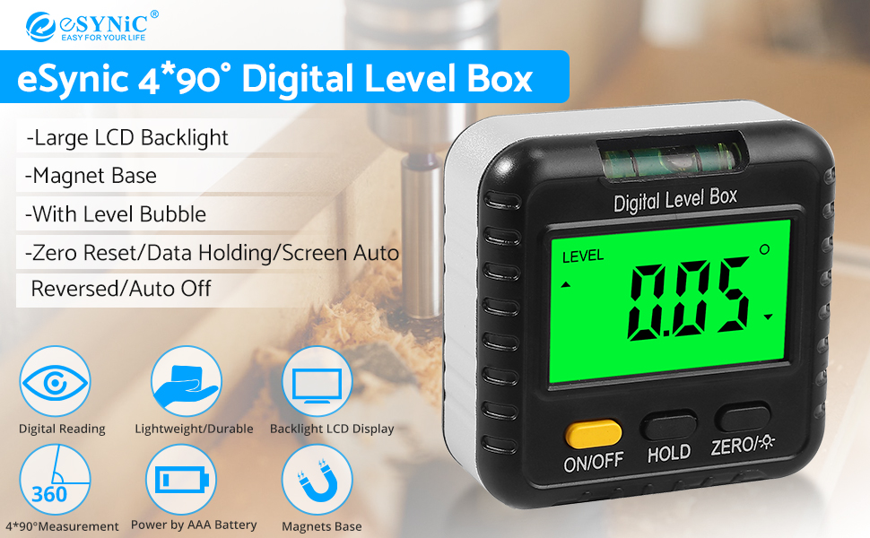 eSynic Digital Level Box Professional Backlight Digital Level Angle