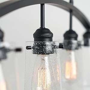 Eye Catching Details Seeded Glass Shade Matte Black Finish Sleek Modern Style Bright Island Light