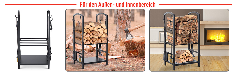 Outsunny Kaminholzständer Brennholzregal Feuerholzablage 2 Schichte Kaminwerkzeug