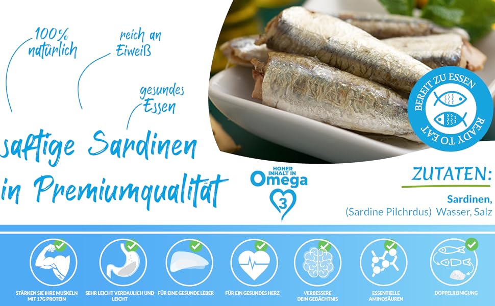 DUMON 25 Einheiten von 90 Gramm natürlichen Sardinen in Dosen. Proteinreiche Fischkonserven