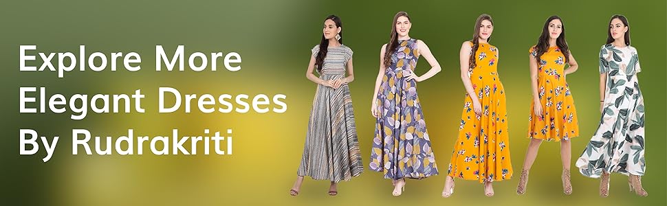 B08FHCRS2F RUDRAKRITI Women Crepe Green Floral Flared Dress with Free mask SPN FOR-1
