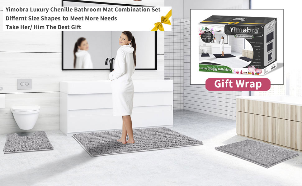 Yimobra 3 Piece Shaggy Chenille Bath Mat Sets, Extra Large Bathroom Mats 44.1x24