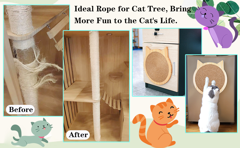 Hemp Rope, 6mm (20 M/ 66 Feet) Thick Scratch Post Rope Strong Natural