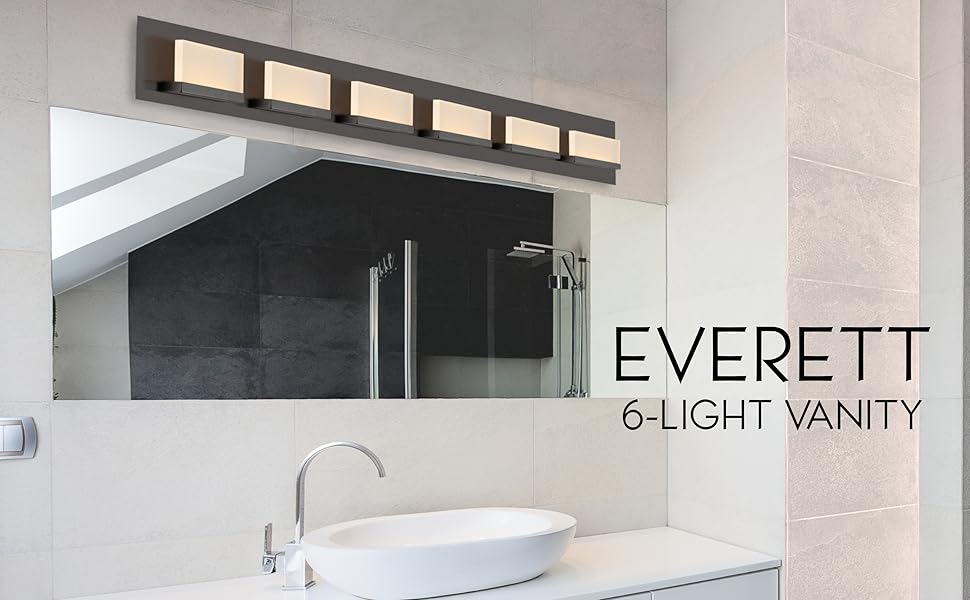 kira home everett six light vanity lighting overhead bathroom indoor inside interior bright ob lit