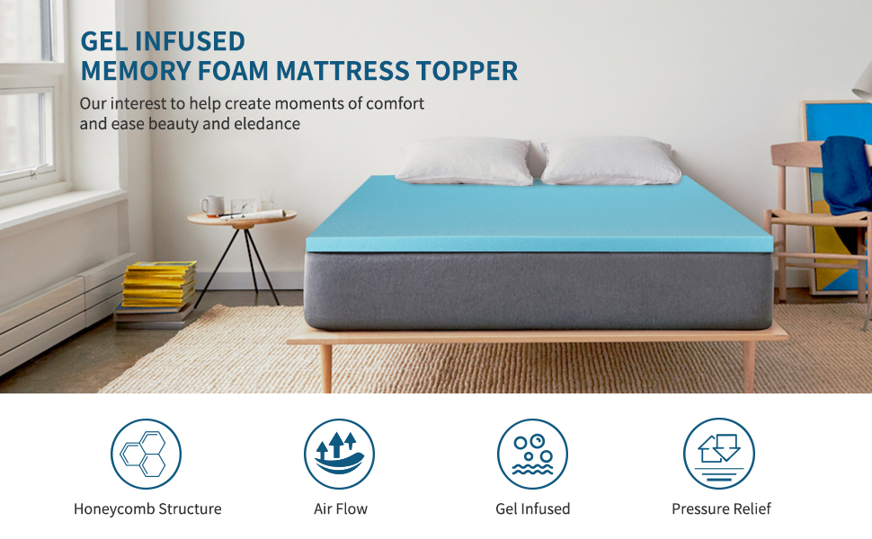 Genniyz 4 Inch Mattress Topper Gel Memory Foam Mattress Pad