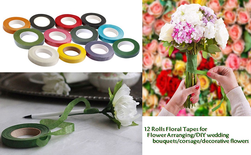 YARUMI 12 Rolls Floral Stem Tape, 0.5 Inch Bouquet Stem