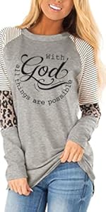 Women Tshirts with God All Things are Possible T Shirt Faith Sayings Christian Summer Jesus Graphic 