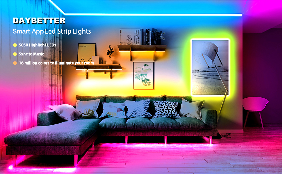 Daybetter Bluetooth LED Strip Lights 50ft (2*25ft)