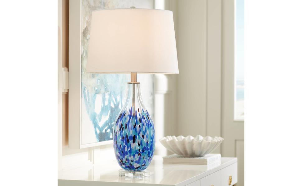 360 Lighting Marnie Modern Coastal Vase Table Lamp 28" Tall Blue Art