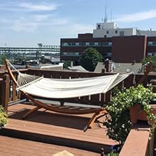 COSTWAY Amaca Con Supporto In Legno, Portata 120kg, 200x100cm, Cotone E Poliestere, Resistente Per 1 Persona 14 1