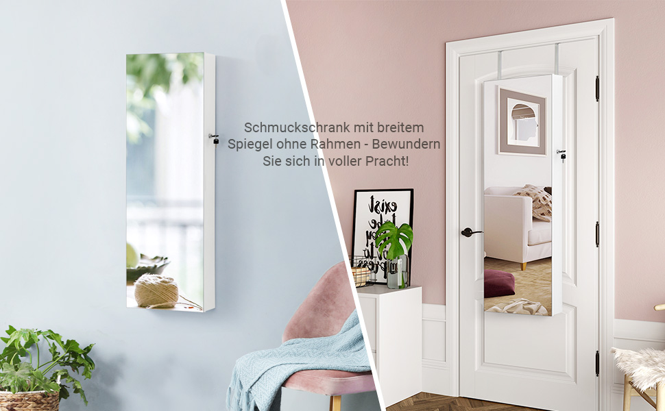 SONGMICS Schmuckschrank hängend, Spiegelschrank mit LED
