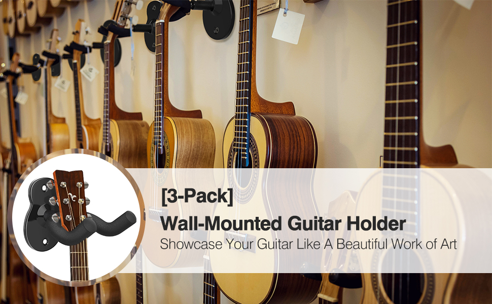 MoKo Guitar Wall Mount Hanger 3Pack, Guitar Hanger Wall Hook Holder