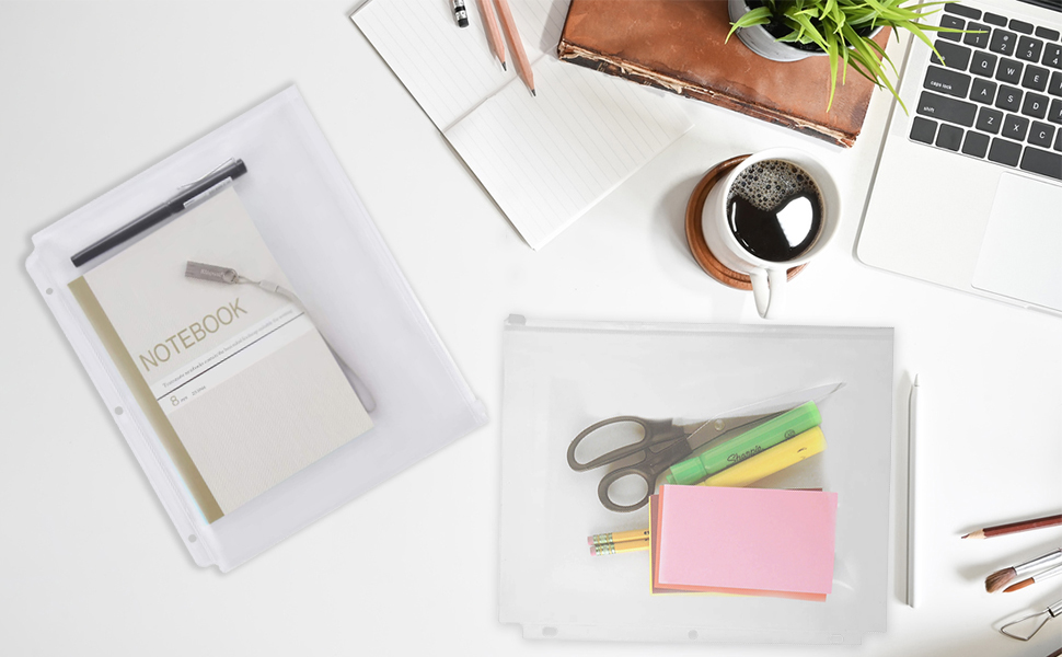 YoeeJob 30 Packs Binder Pockets for 3 Ring, 3 Hole Plastic Clear Zipper