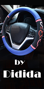 blue steering wheel cover love heart pu leather