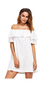Off Shoulder Ruffles Shift Mini Dress