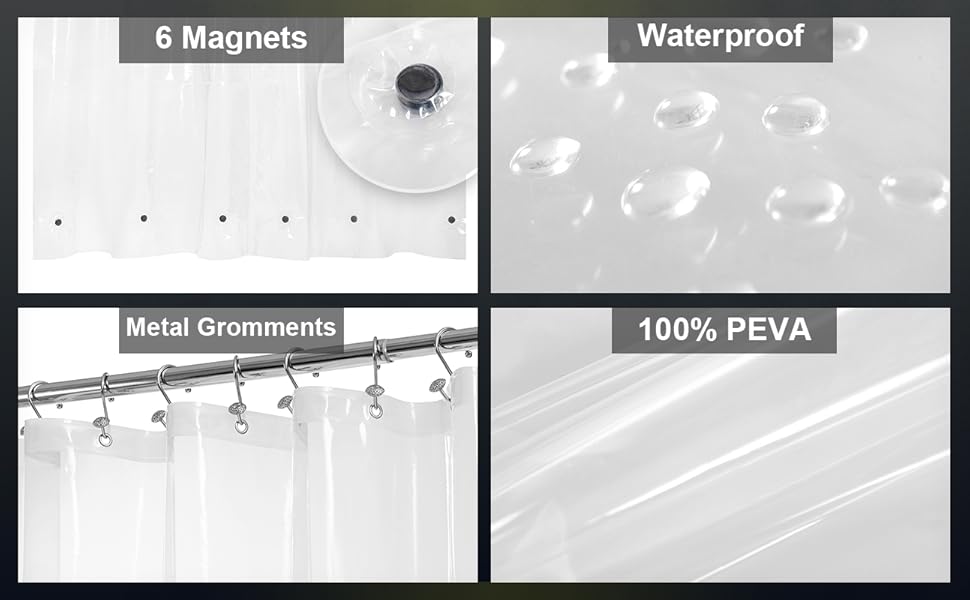 Shower Curtain Liner with 6 Weighted Heavy Duty PEVA Plastic