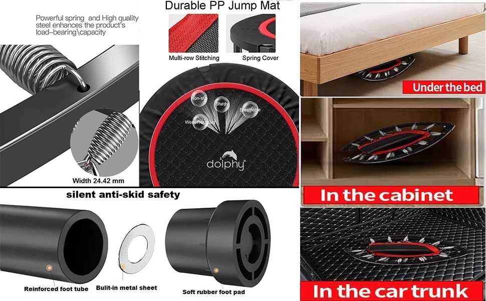 Dolphy Trampoline with Adjustable Handrail for kids indoor outdoor adults Exercise fitness