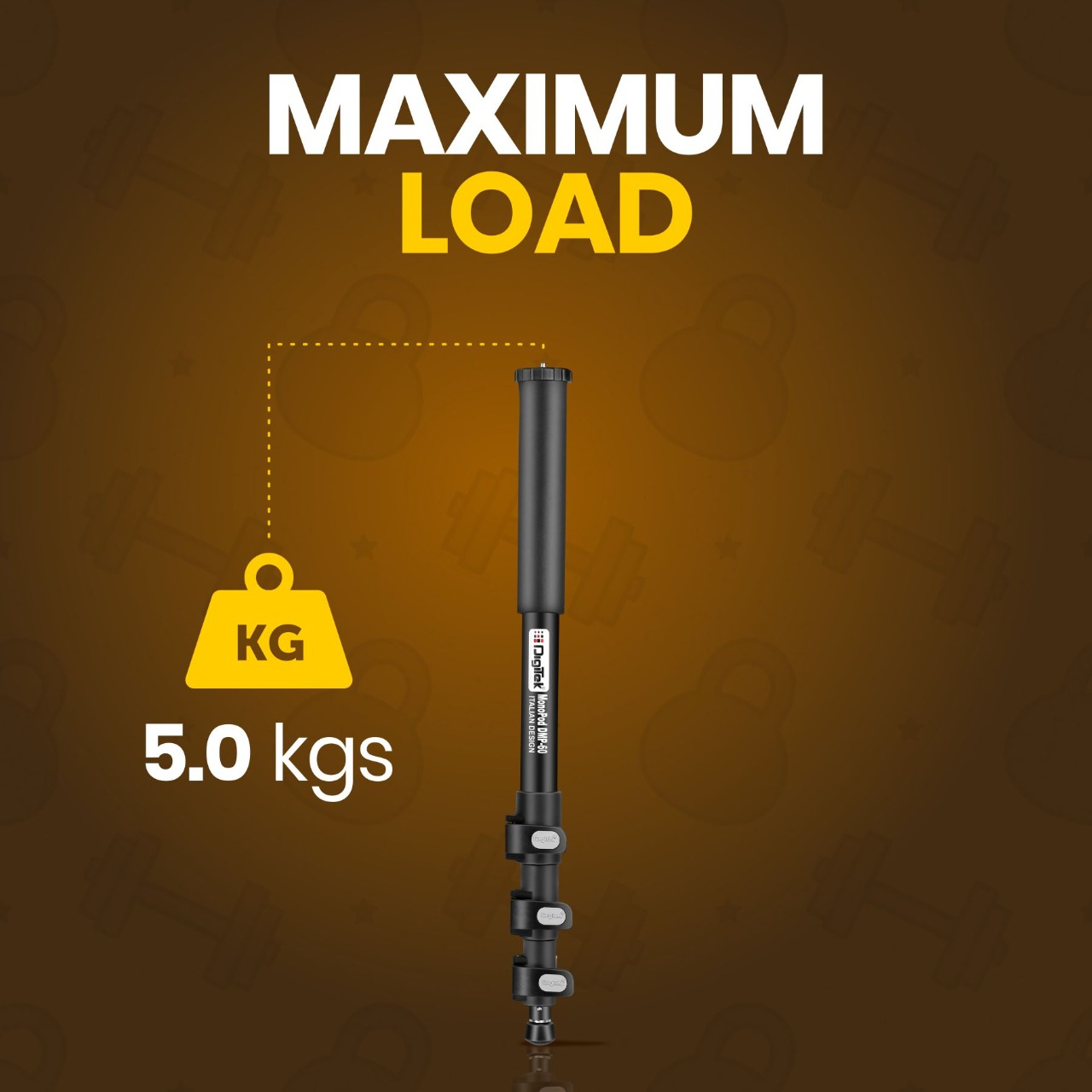 Digitek DMP 60N Professional Camera Monopod, 4-Section Adjustable, 5.15ft Max Height, 5kg Load Capacity, 1/4" & 3/8" Dual Mount Thread Adapter, for DSLR & Video Cameras, Black