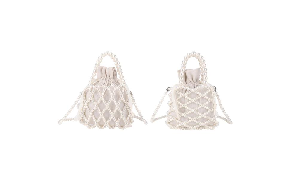 WHITE【beautifulpeople】busket bag S GETBSTOOP Women Top-Handle Bag Handmade Pearl Woven Bucket