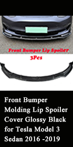 Front Bumper Molding Lip Spoiler Cover Glossy Black for Tesla Model 3 Sedan 2016 2017 2018 2019