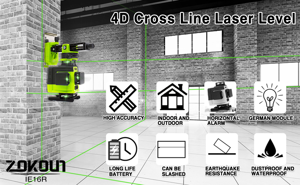 Zokoun Laser Floor and Wall Powerful Green 16 Lines, 360° Rotary Self