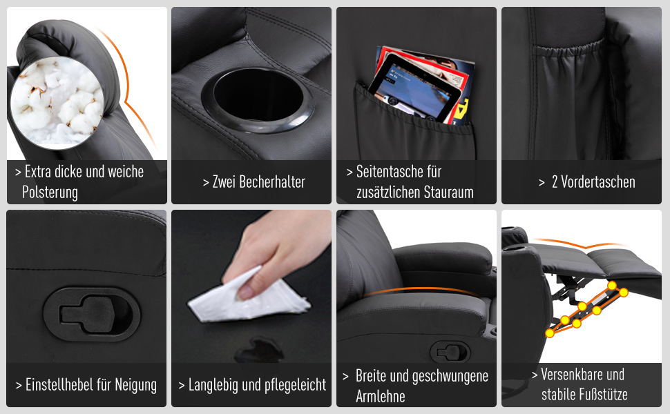 Der Massagesessel von HOMCOM kommt mit zahlreicher Ausstattung