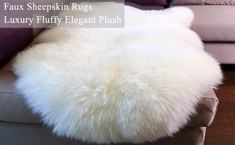 HEBE Faux Fur Sheepskin Rug Runner Soft Sheepskin Fur Chair Couch Cover White Sheepskin Area