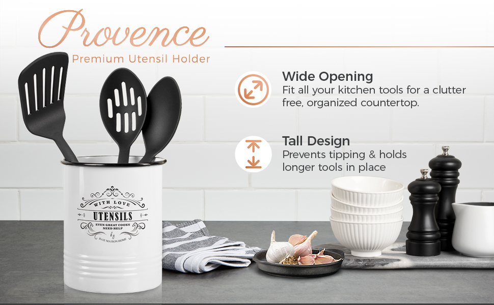 large white farmhouse kitchen utensil holder for countertop utensil organizer crock rustic caddy