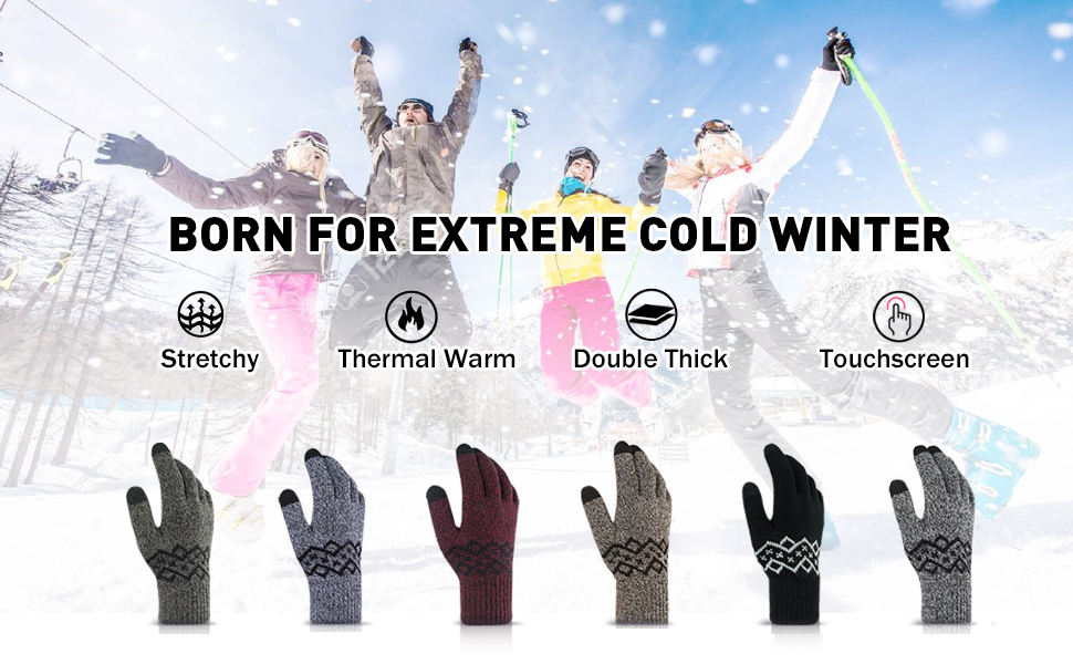 Winter Gloves for Men, HONYAR Touch Screen Gloves Women Snow Cold