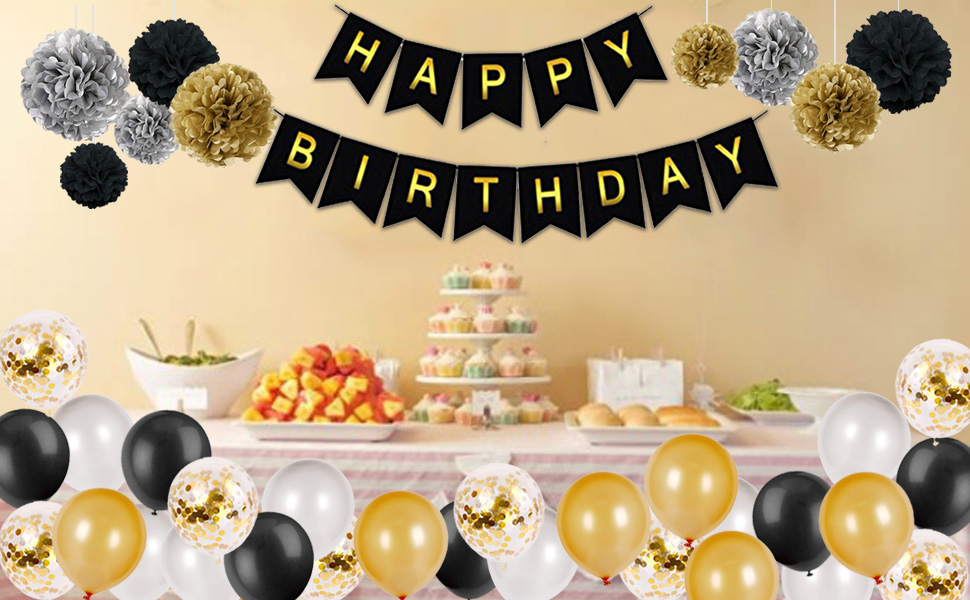 DANXIAN 30 Geburtstag Dekoration - Schwarz Gold Luftballon 30 Geburtstagsdeko - Happy Birthday