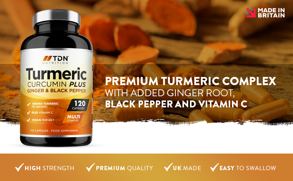 Turmeric Capsules High Strength 1800mg with Black Pepper, Ginger and