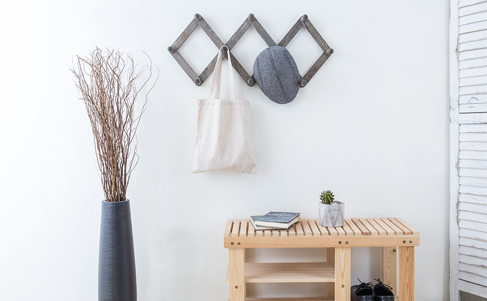 MyGift Set of 2 WallMounted Rustic Gray Wood Expandable Accordian 10