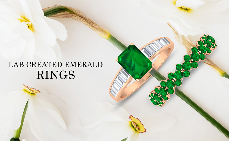 4.20 CT Lab Created Emerald Solitaire Ring with Moissanite