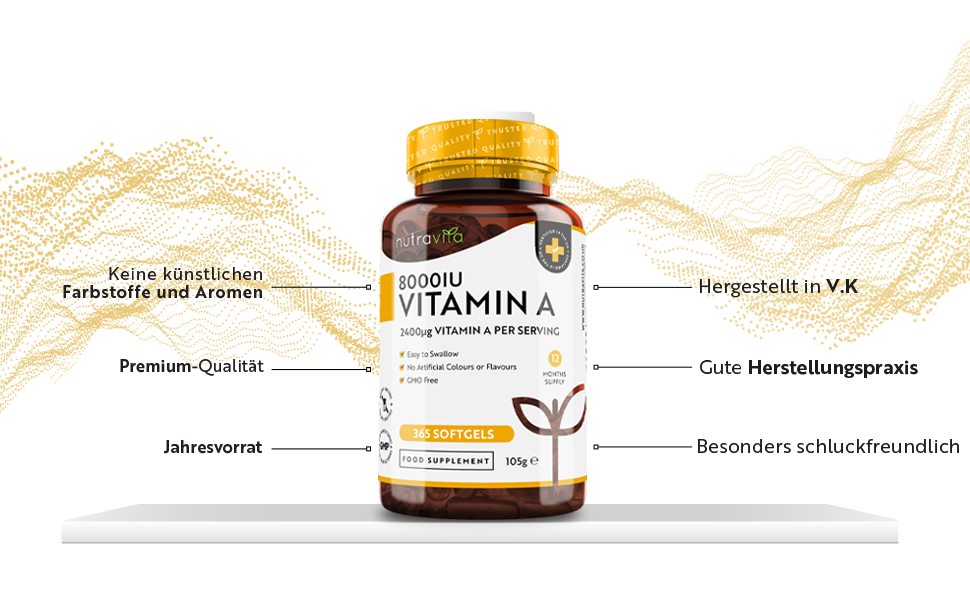 Vitamin A 8000 IU 365 Capsules Vitamin A from Retinyl Palmitate Retinol 2,400 μg Vitamin