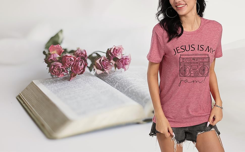 Jesus is my jam T shirts for women Not Today Satan V-Neck Graphic T-Shirt Casual Tops Tees