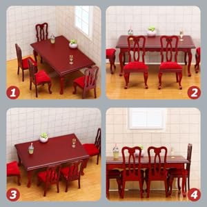 NUOBESTY Miniature Dining Table and Chair Set, Wooden Dollhouse Furniture Table and Chair Mini Furniture Accessories for Dollhouse Decor- 1/12 Scale 21 15