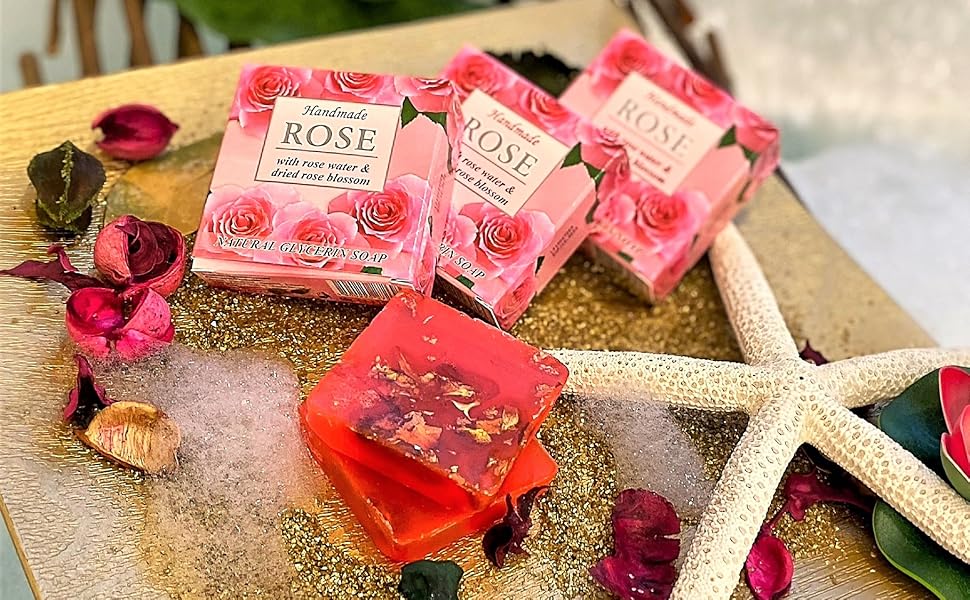 ROSE Natural Handmade Soap Bars for all Skin Types, Rose Water, Coconut