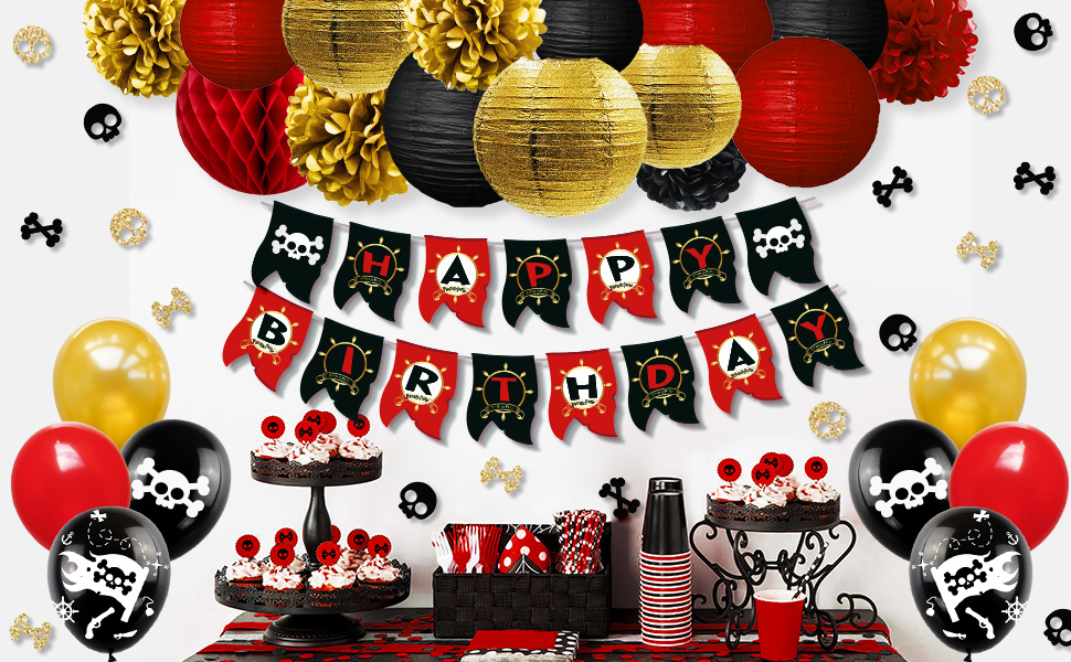 2 Happy Pirate Skull Children S Birthday Party Hanging Paper