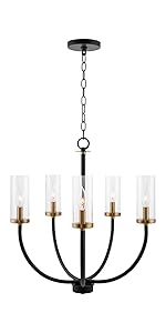 Clear Cylinder Shades Warm Brass Accents Matte Black Finish Living Room Loft Breakfast Nook Modern