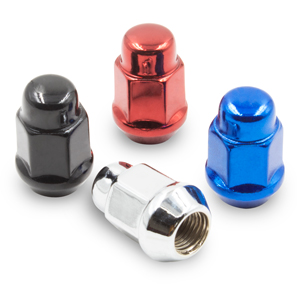 Closed End Bulge Acorn Lug Nut 19mm Hex available in 4 colors chrome, black, red, blue