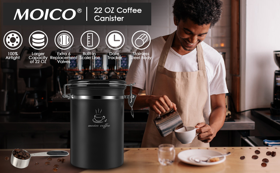 Amazon.com: Coffee Canister, MOICO 22oz Stainless Steel Airtight